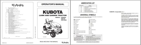 Kubota Lawn and Garden Tractor GR2120 GR2020G GR2120AU Operators Manual K1270 71221 1