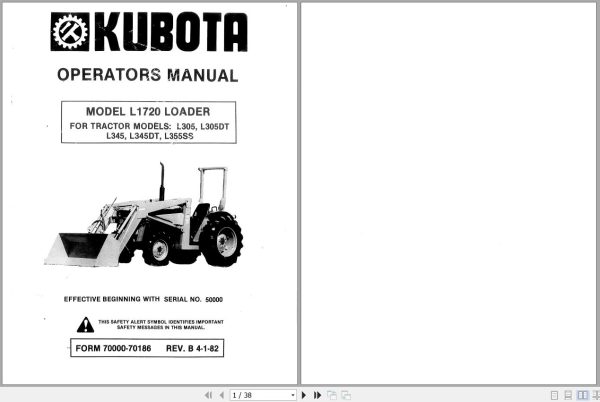 Kubota Loader L1720 Operator Manual 70000 70186 1