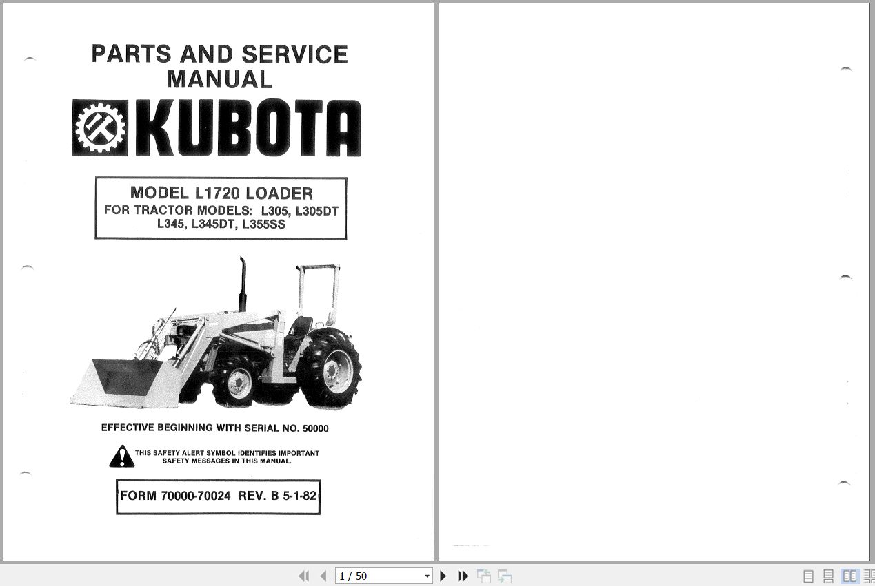 Kubota Loader L1720 Parts And Service Manual 70000 70024 1