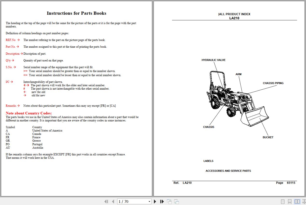 Kubota Loader and Buckets LA210 Parts Manual 1