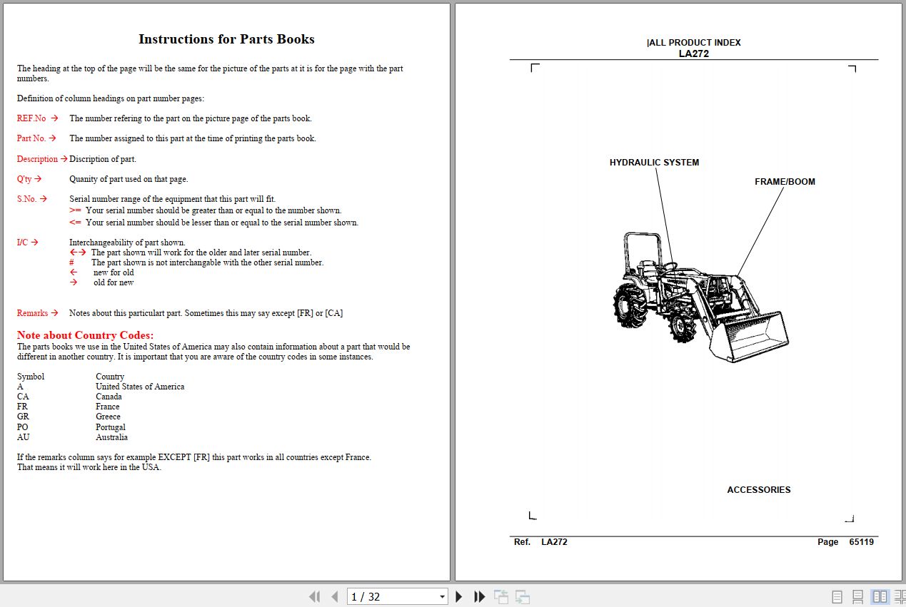 Kubota Loader and Buckets LA272 Parts Manual 1