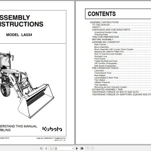 Kubota Loader and Buckets LA354 Assembly Instructions 7J056 6915 7 1