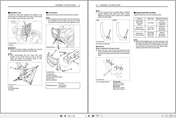 Kubota Loader and Buckets LA354 Assembly Instructions 7J056 6915 7 2