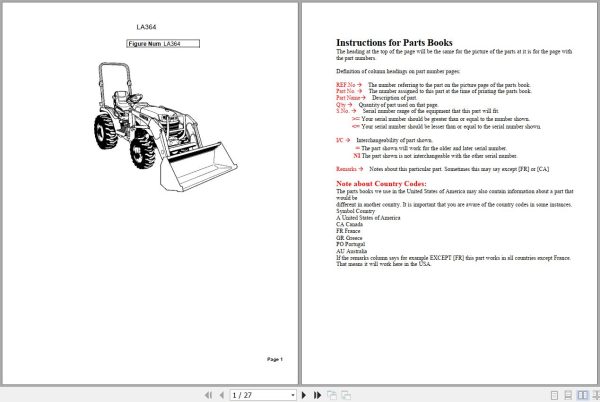 Kubota Loader and Buckets LA364 Parts Manual 1