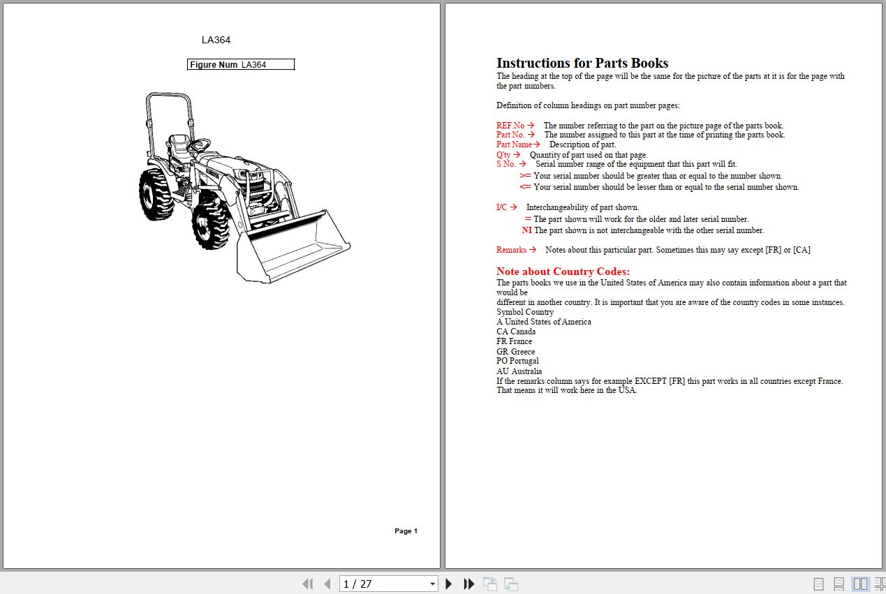 Kubota Loader and Buckets LA364 Parts Manual 1
