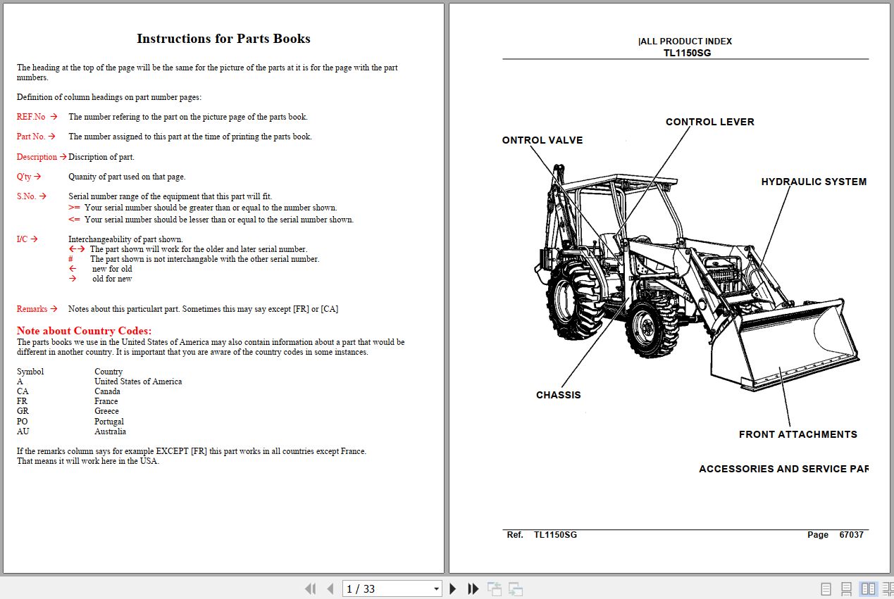 Kubota Loader and Buckets TL1150SG Parts Manual 1