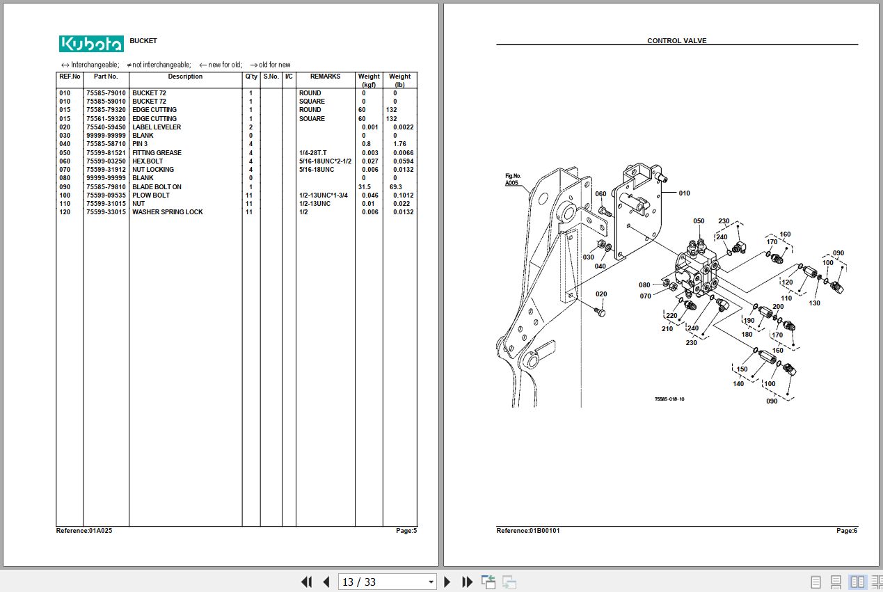 Kubota Loader and Buckets TL1150SG Parts Manual 2