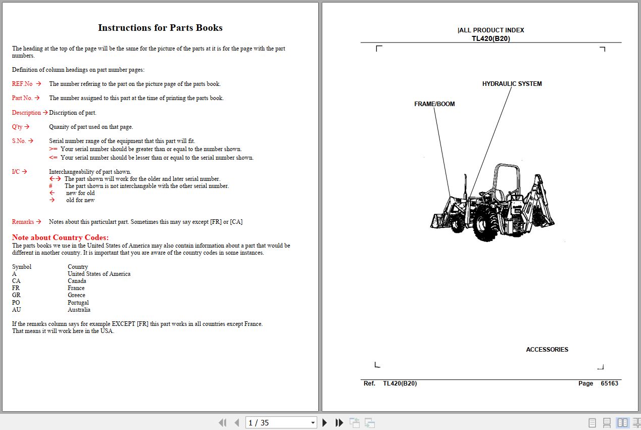 Kubota Loader and Buckets TL420 Parts Manual 1