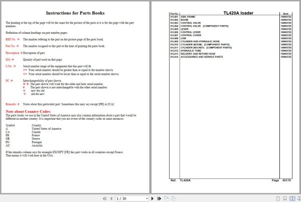 Kubota Loader and Buckets TL420A Parts Manual 1