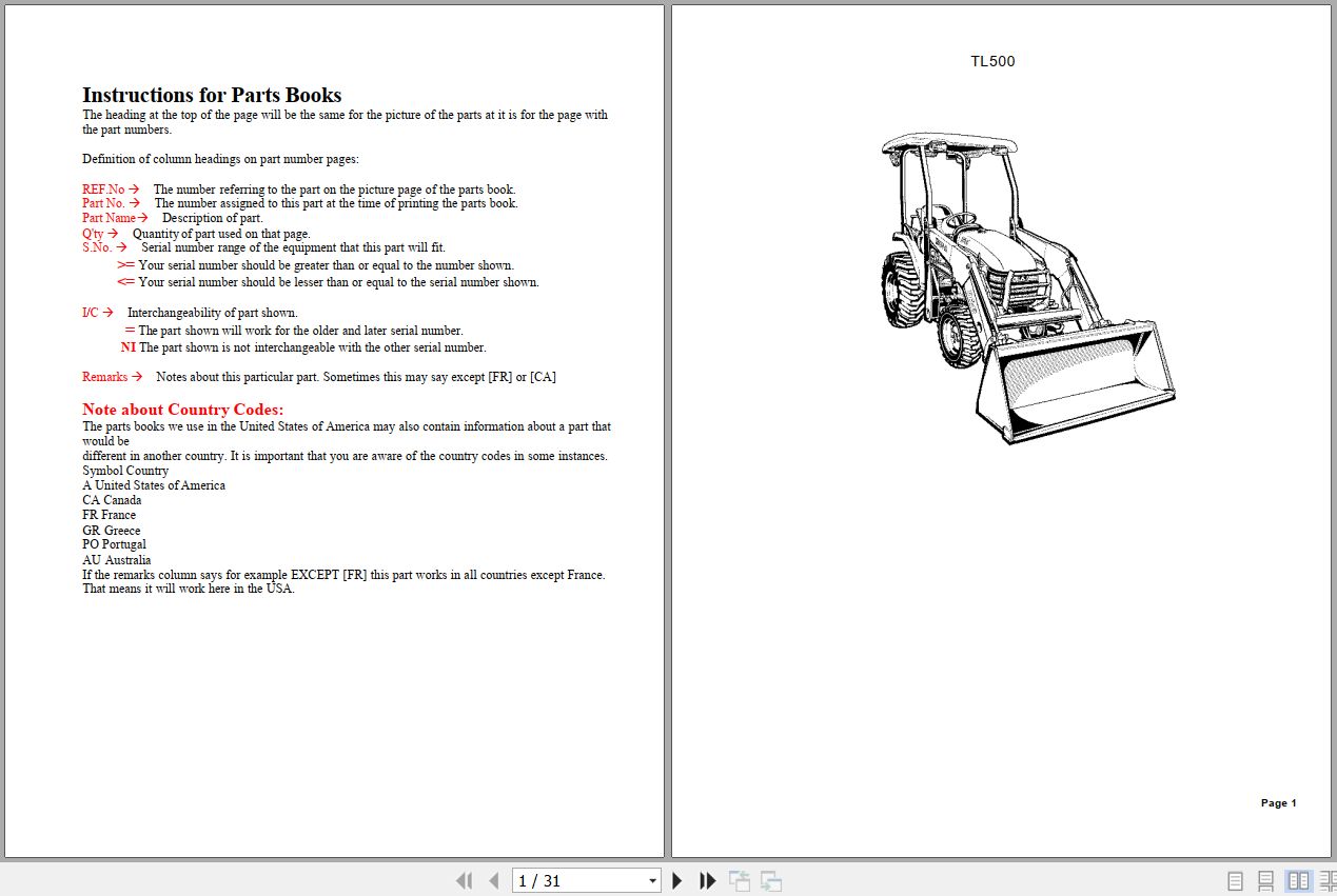 Kubota Loader and Buckets TL500 Parts Manual 1