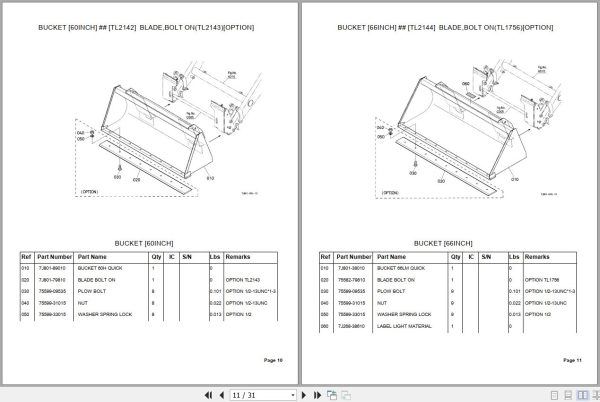 Kubota Loader and Buckets TL500 Parts Manual 2