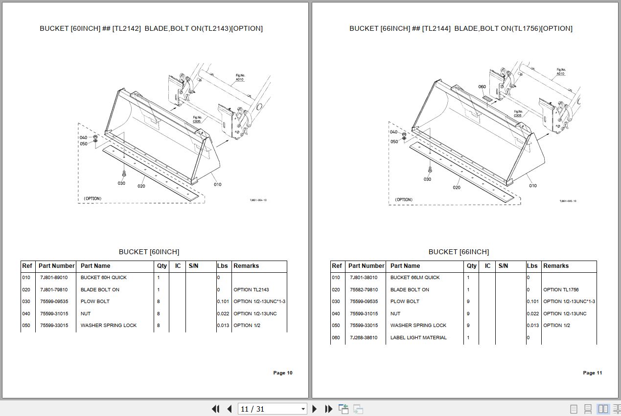 Kubota Loader and Buckets TL500 Parts Manual 2