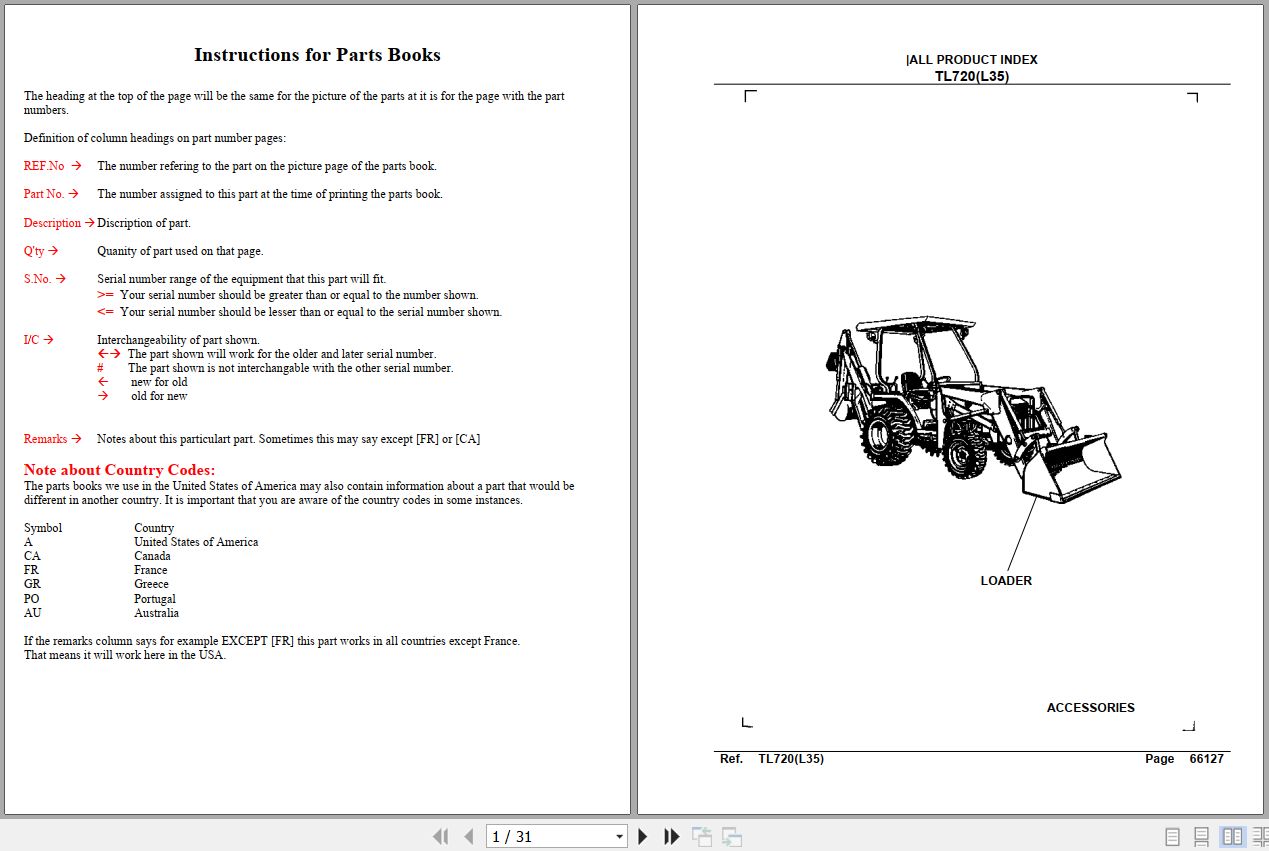 Kubota Loader and Buckets TL720 Parts Manual 1