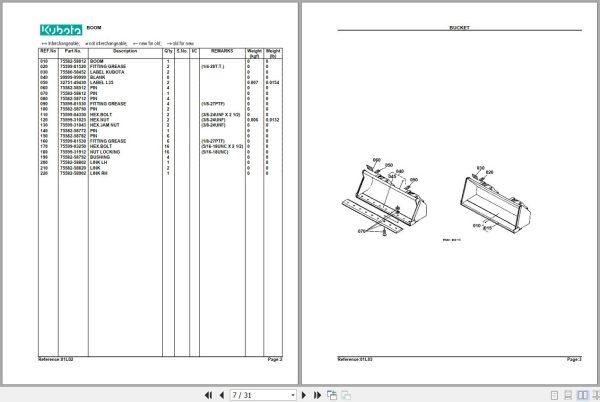 Kubota Loader and Buckets TL720 Parts Manual 2