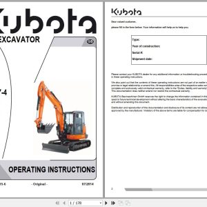 Kubota Mini Excavator KX057 4 U48 4 U55 4 Operators Instructions RG948 8135 6 1