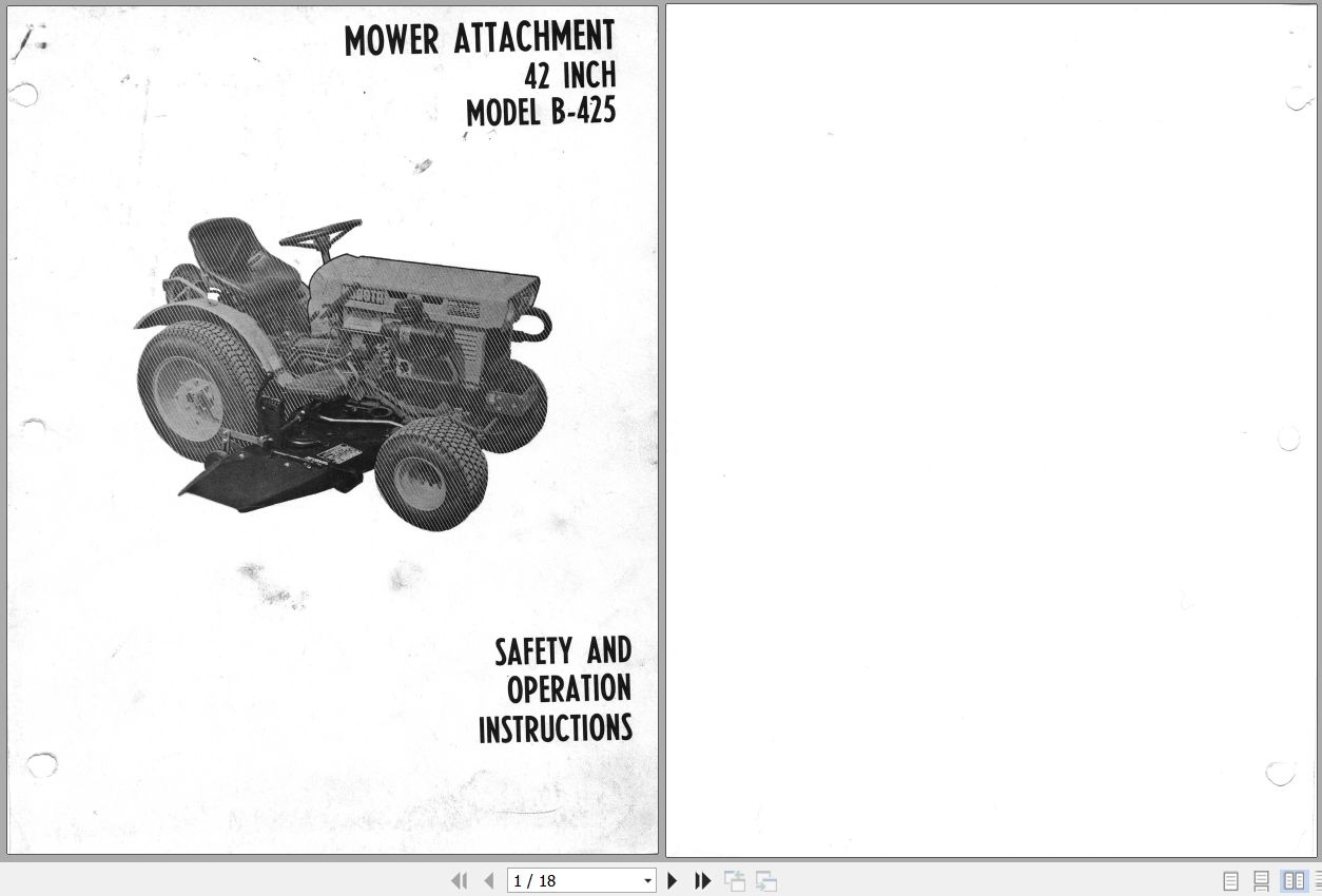 Kubota Mower Attachment 42 Inch B 425 Safety and Operation Instructions 1