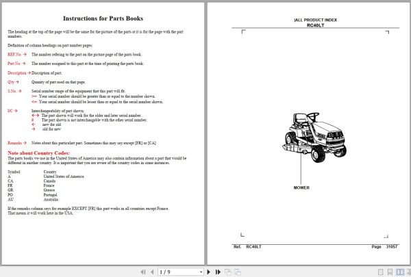 Kubota Mowers RC40LT Parts Manual 1