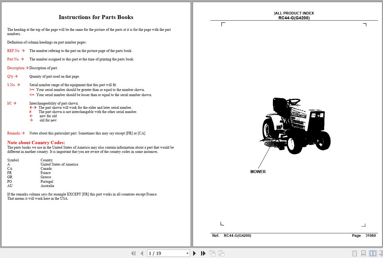 Kubota Mowers RC44 G Parts Manual 1