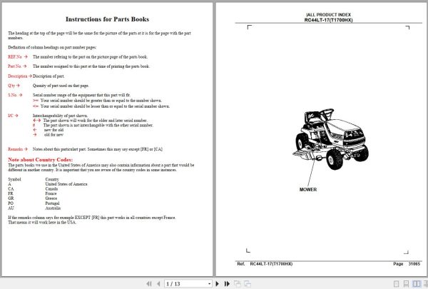 Kubota Mowers RC44LT 17 Parts Manual 1