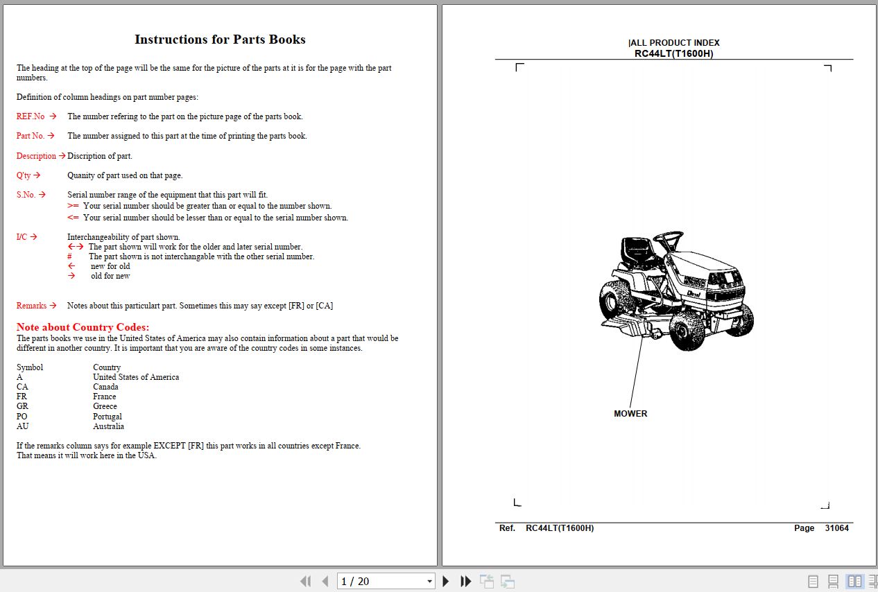 Kubota Mowers RC44LT Parts Manual 1