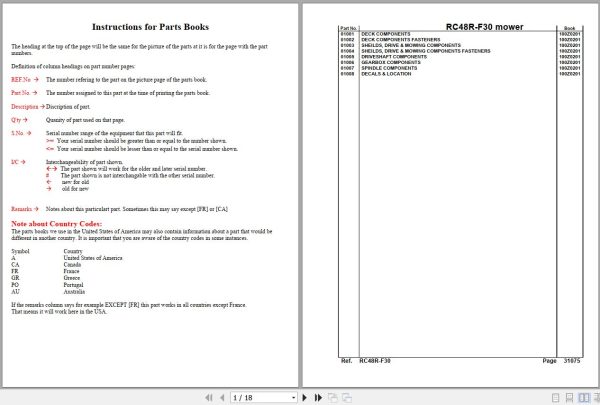 Kubota Mowers RC48R F30 Parts Manual 1