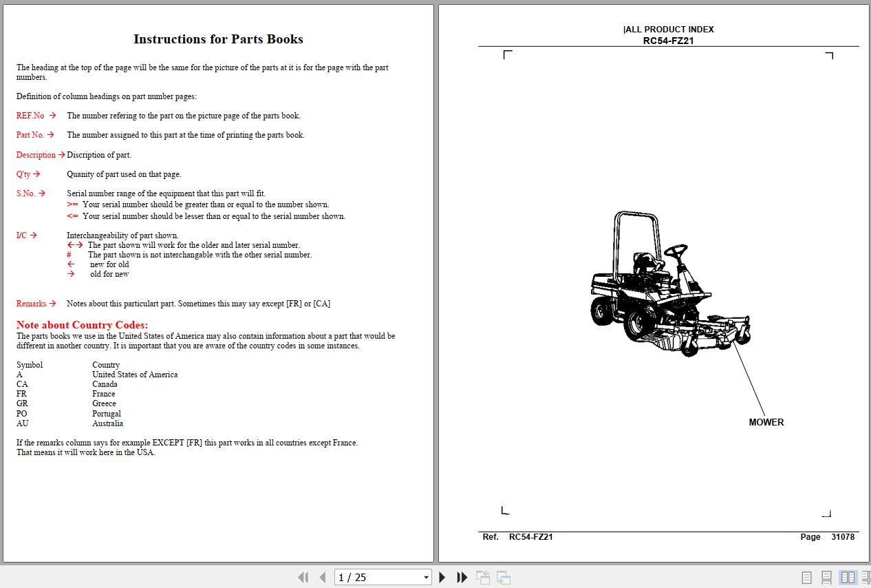 Kubota Mowers RC54 FZ21 Parts Manual 1