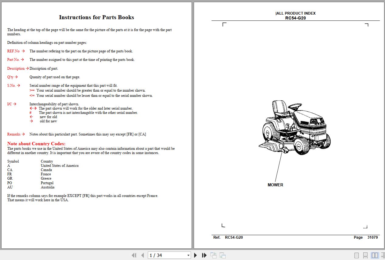 Kubota Mowers RC54 G20 Parts Manual 1