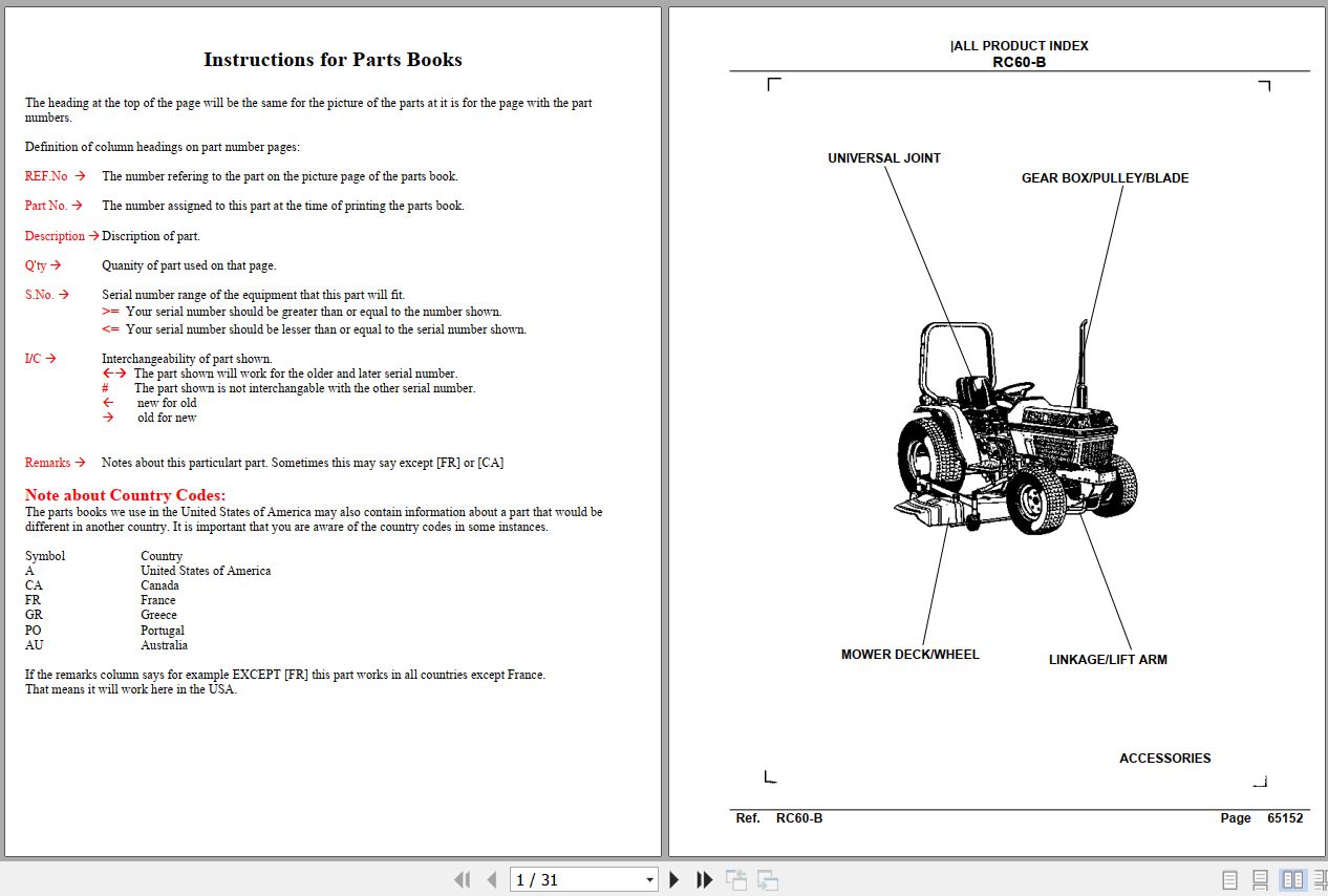 Kubota Mowers RC60 B Parts Manual 1