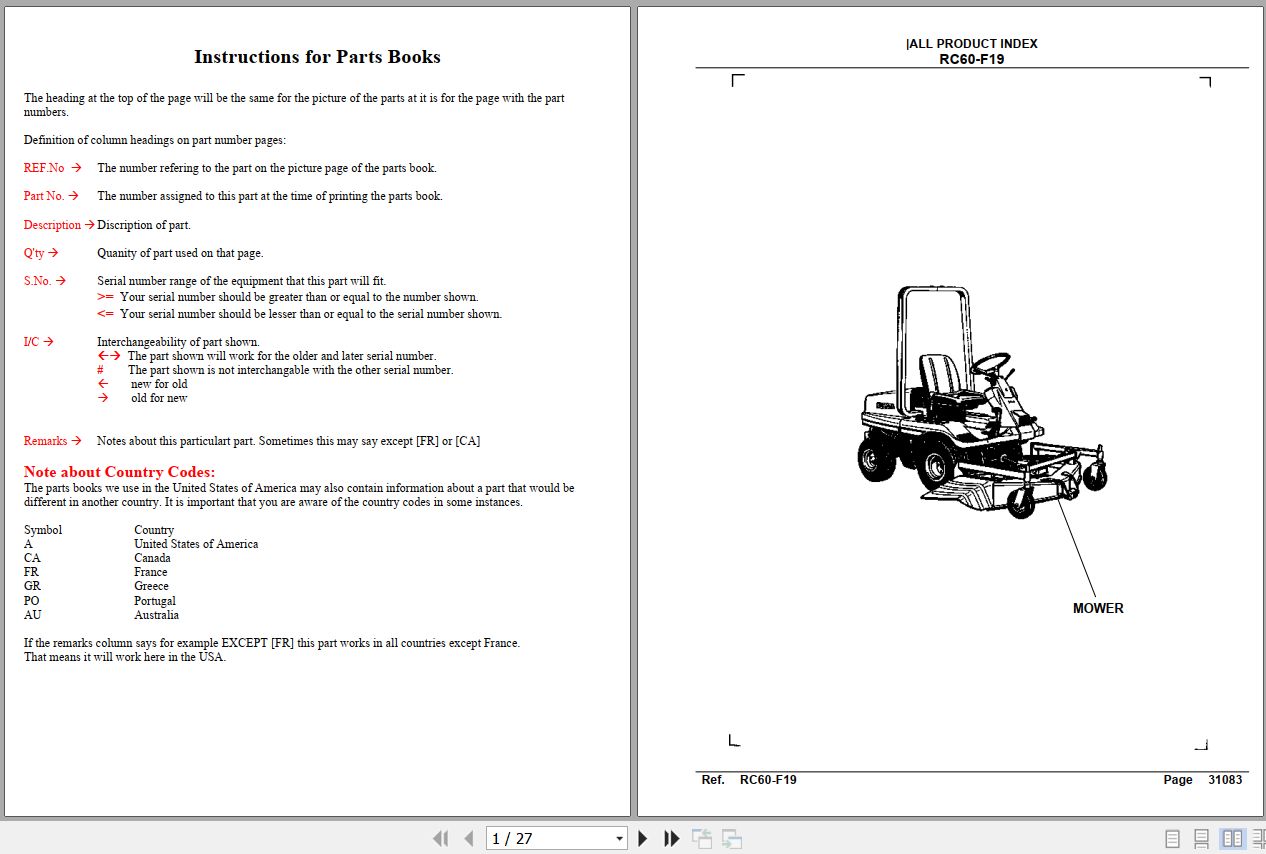 Kubota Mowers RC60 F19 Parts Manual 1