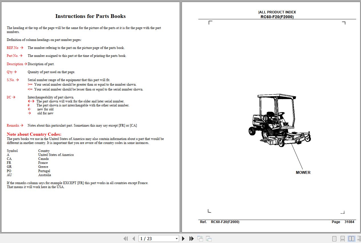 Kubota Mowers RC60 F20 Parts Manual 1