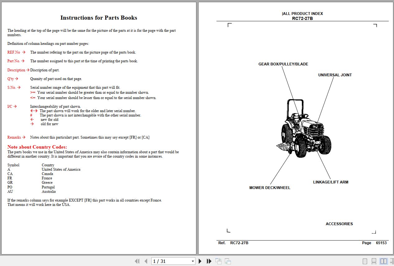 Kubota Mowers RC72 27B Parts Manual 1