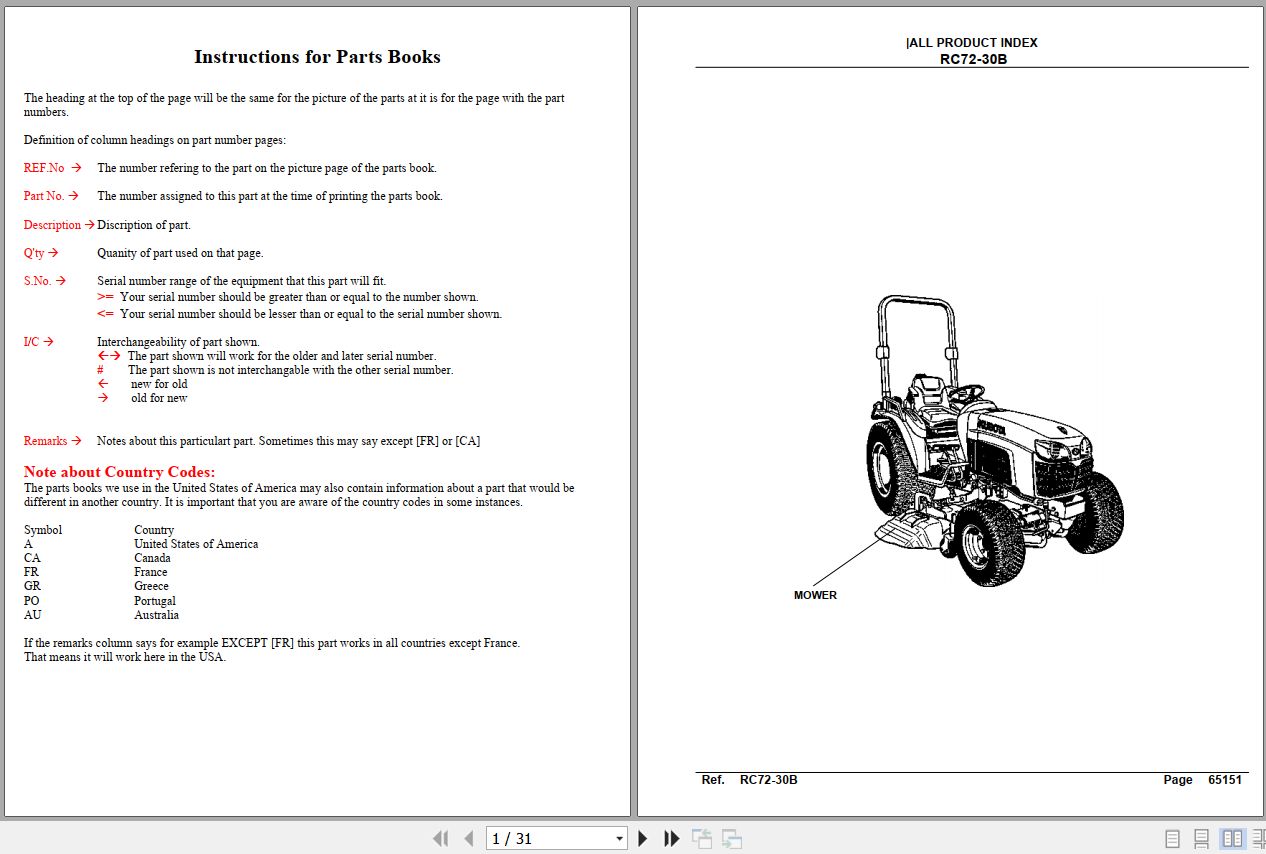 Kubota Mowers RC72 30B Parts Manual 1