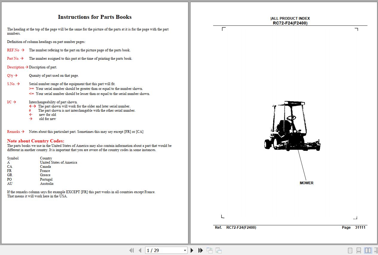 Kubota Mowers RC72 F24 Parts Manual 1