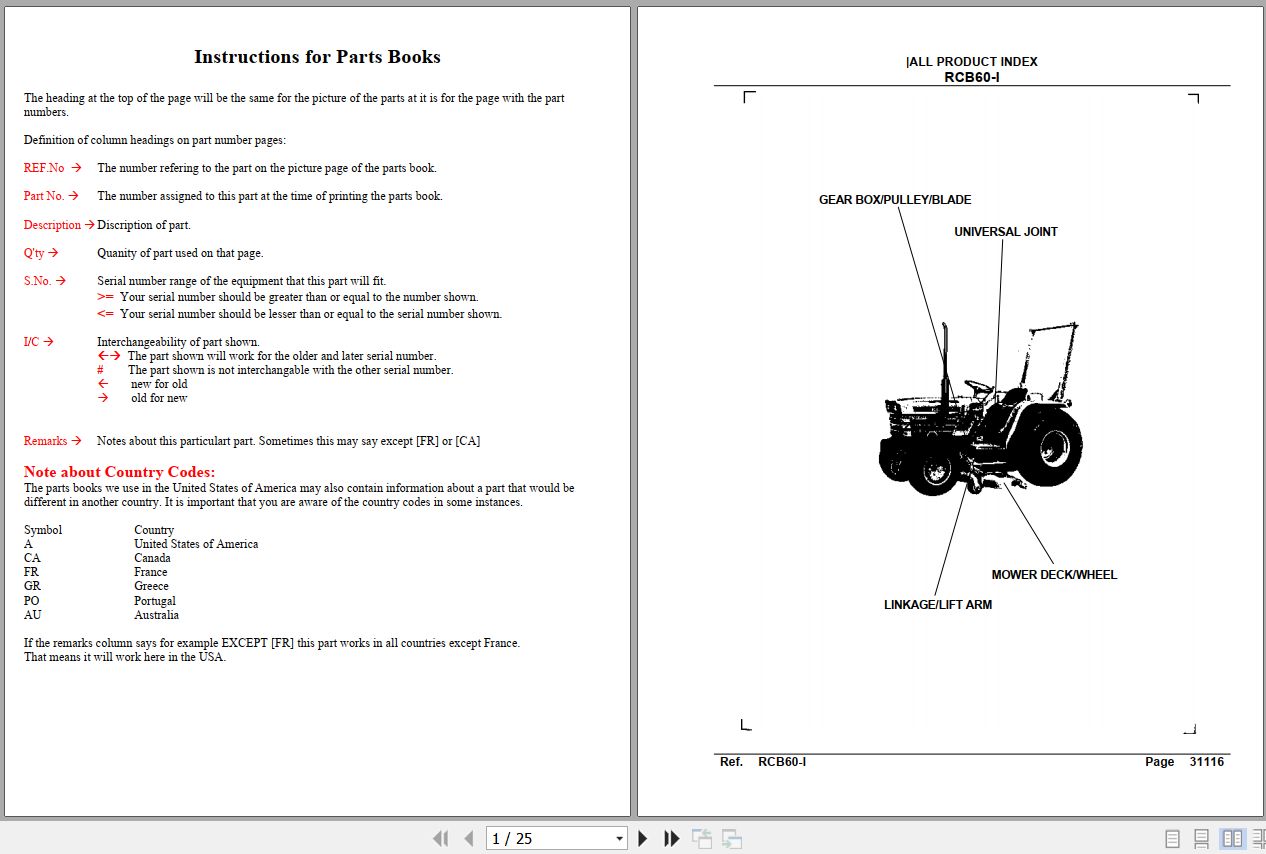 Kubota Mowers RCB60 I Parts Manual 1