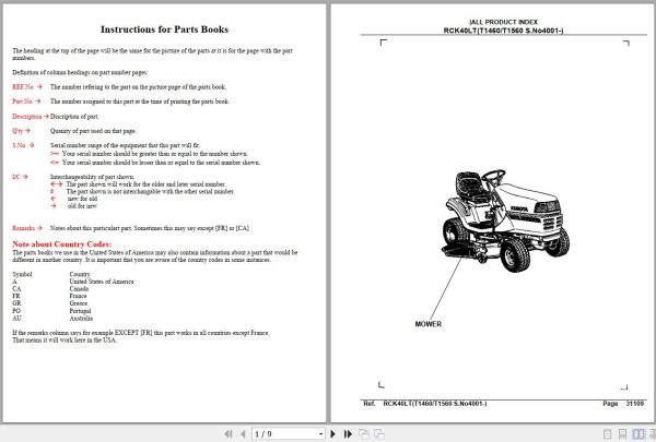 Kubota Mowers RCK40LTT460 T1560 Parts Manual 1