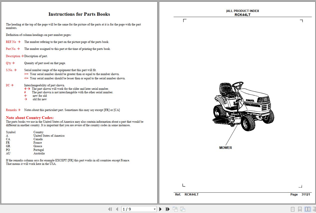 Kubota Mowers RCK44LT Parts Manual 1