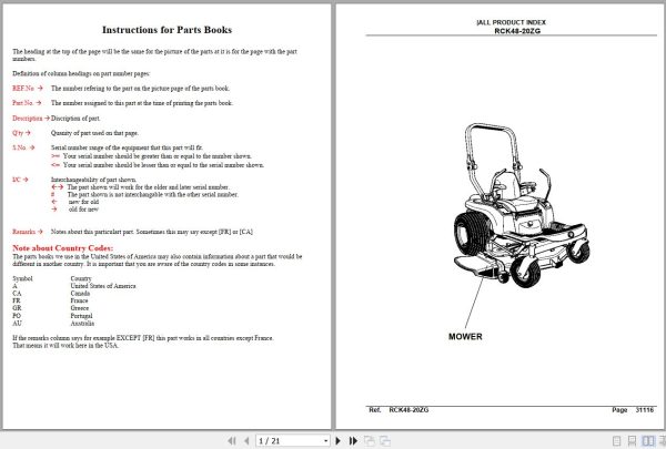 Kubota Mowers RCK48 20ZG Parts Manual 1