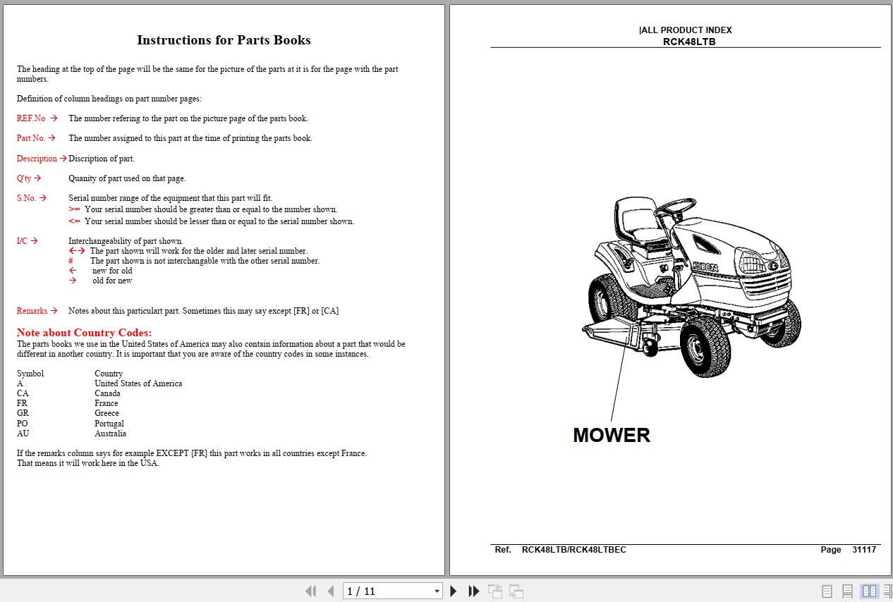 Kubota Mowers RCK48LTB RCK48LTBEC Parts Manual 1