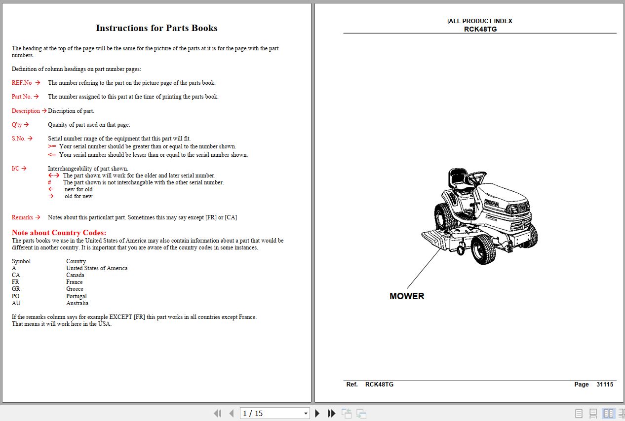 Kubota Mowers RCK48TG Parts Manual 1