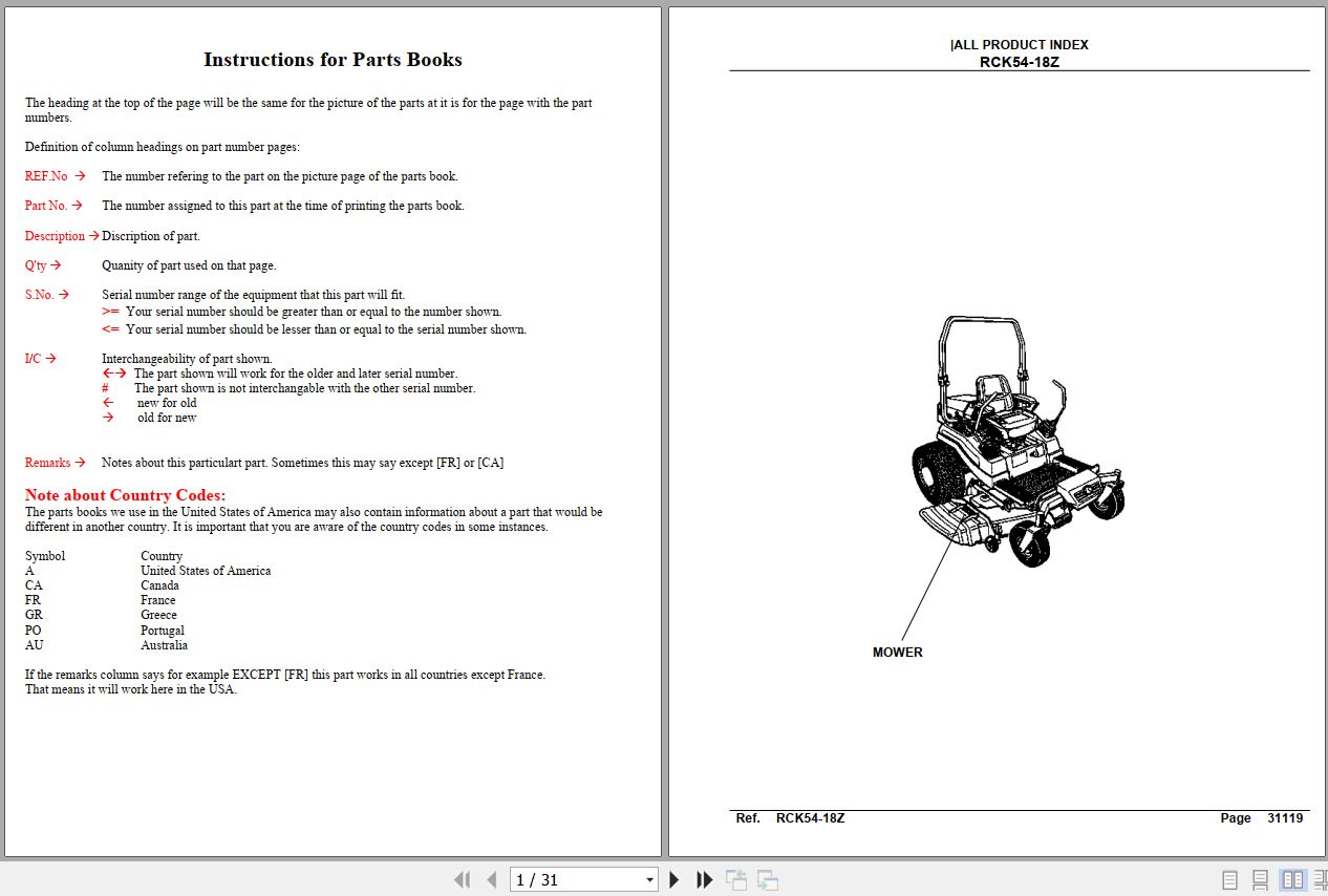 Kubota Mowers RCK54 18Z Parts Manual 1