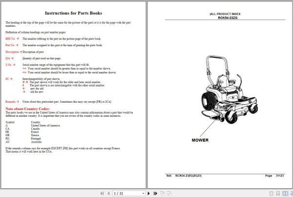 Kubota Mowers RCK54 23ZG Parts Manual 1