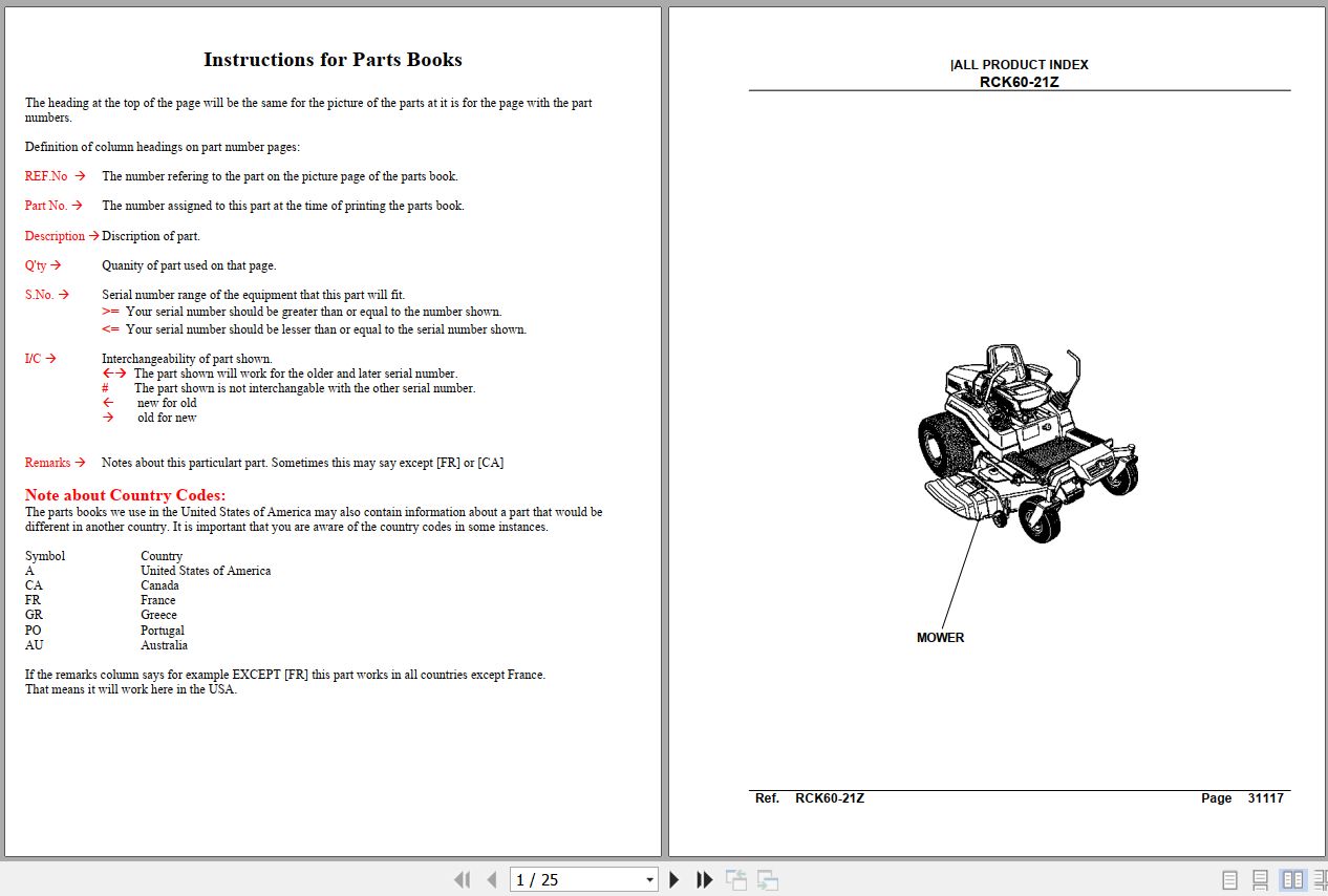 Kubota Mowers RCK60 21Z 60 Parts Manual 1