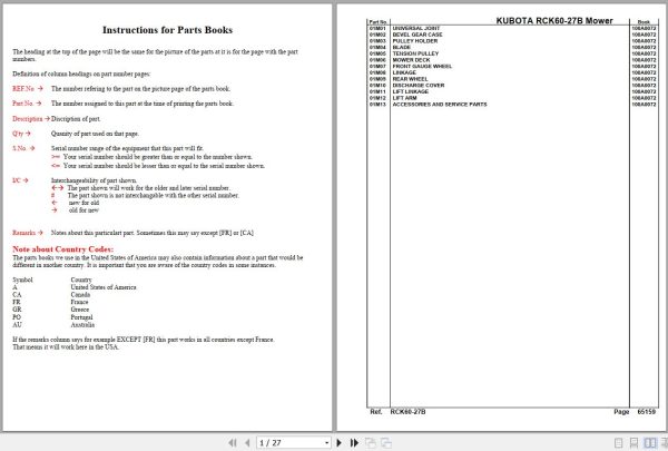 Kubota Mowers RCK60 27B Parts Manual 1