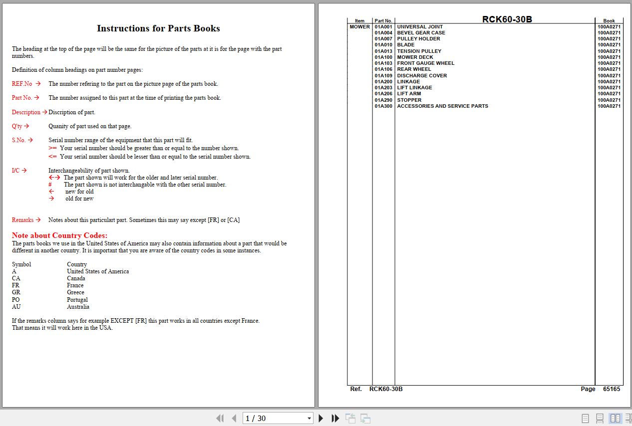 Kubota Mowers RCK60 30B Parts Manual 1