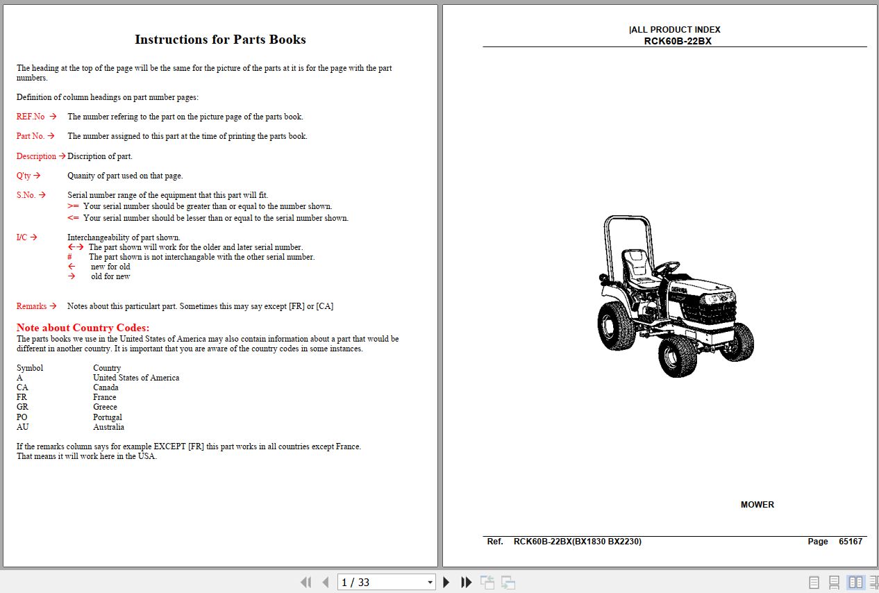 Kubota Mowers RCK60B 22BX 60inch Parts Manual 1