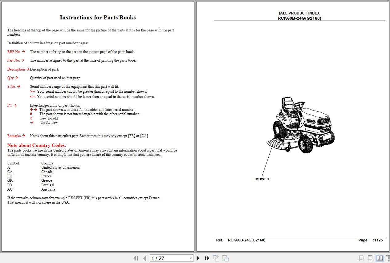 Kubota Mowers RCK60B 24G Parts Manual 1