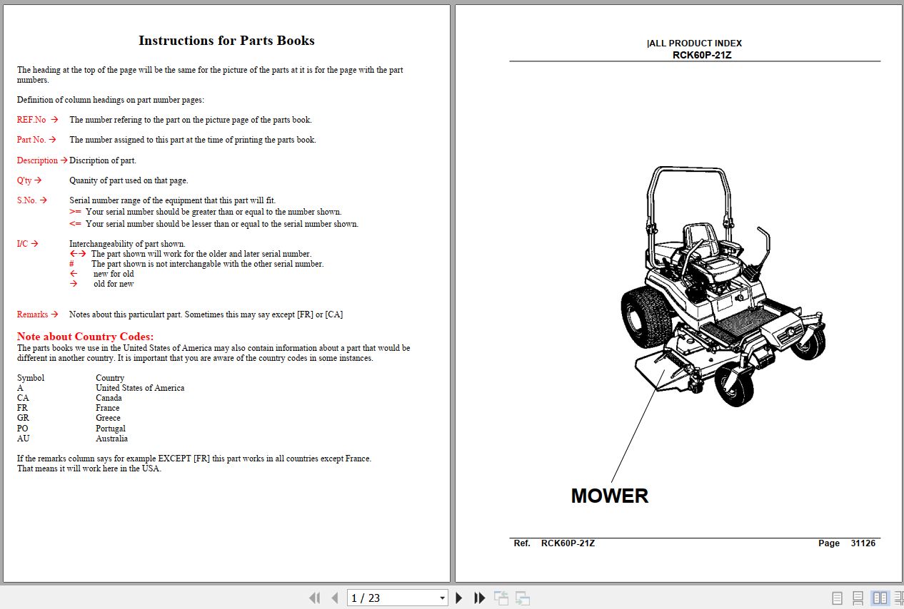 Kubota Mowers RCK60P 21Z 60 inch Parts Manual 1