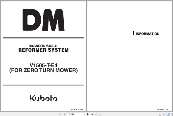 Kubota Reformer System V1505 T E4 Diagnostic Manual 9Y110 04120 1