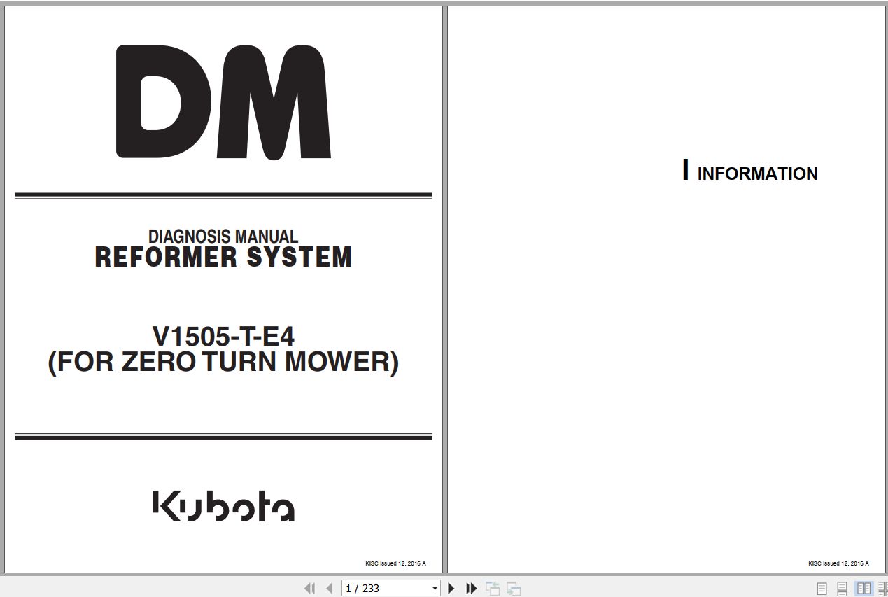 Kubota Reformer System V1505 T E4 Diagnostic Manual 9Y110 04120 1