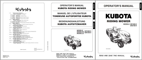 Kubota Riding Mower GR2100 GR1600 Operators Manual K1254 7121 3 1